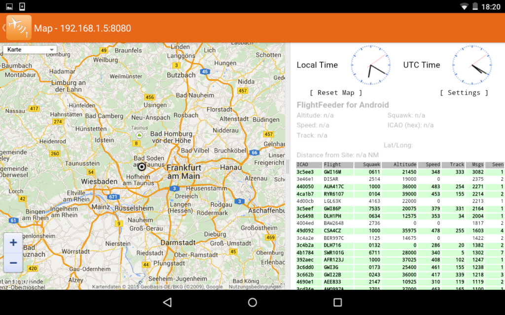 Kartenansicht von FlightFeeder