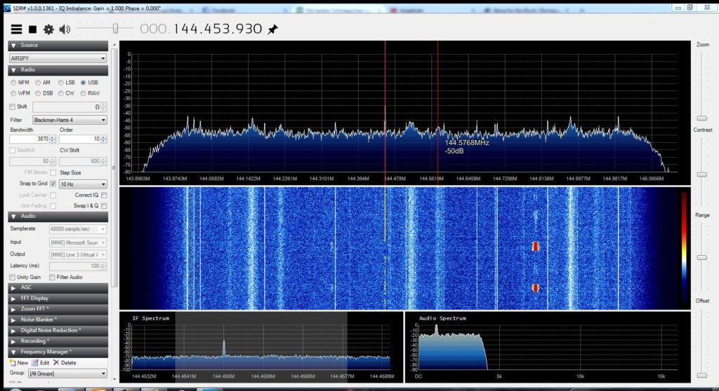 Airspy beim Empfang von DB0MMO auf 144,455 MHz