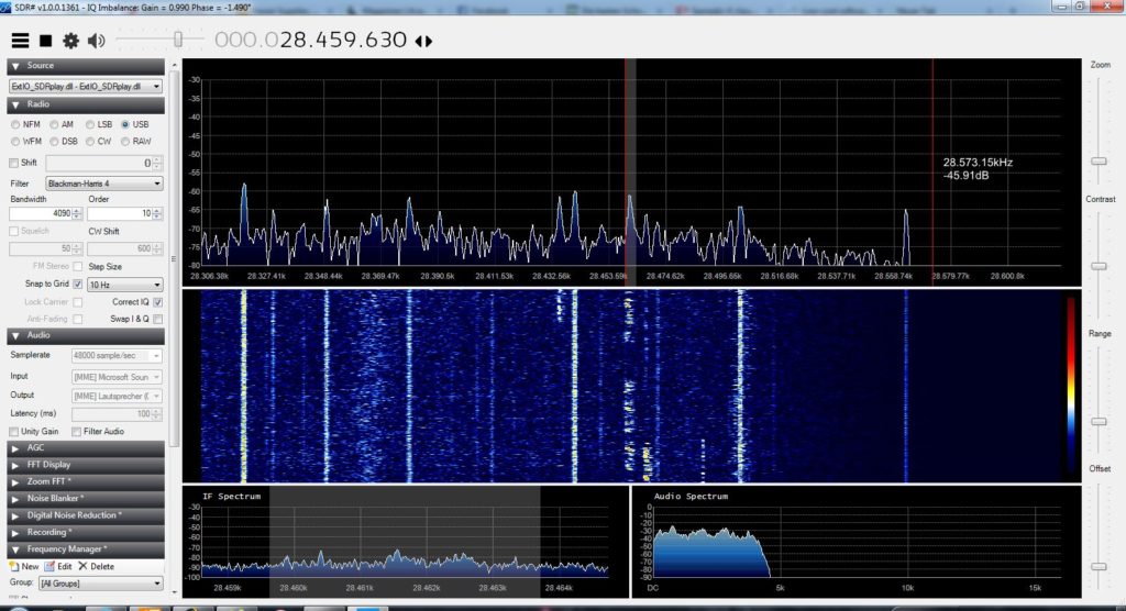 10m Band bei relativ guten Bedingungen, Signal eines OM aus Kroatien im Bild.