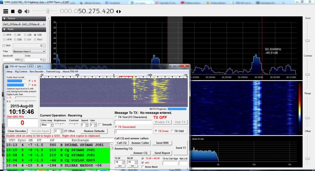 Empfang von JT65 im 6m Band mit dem SDRplay