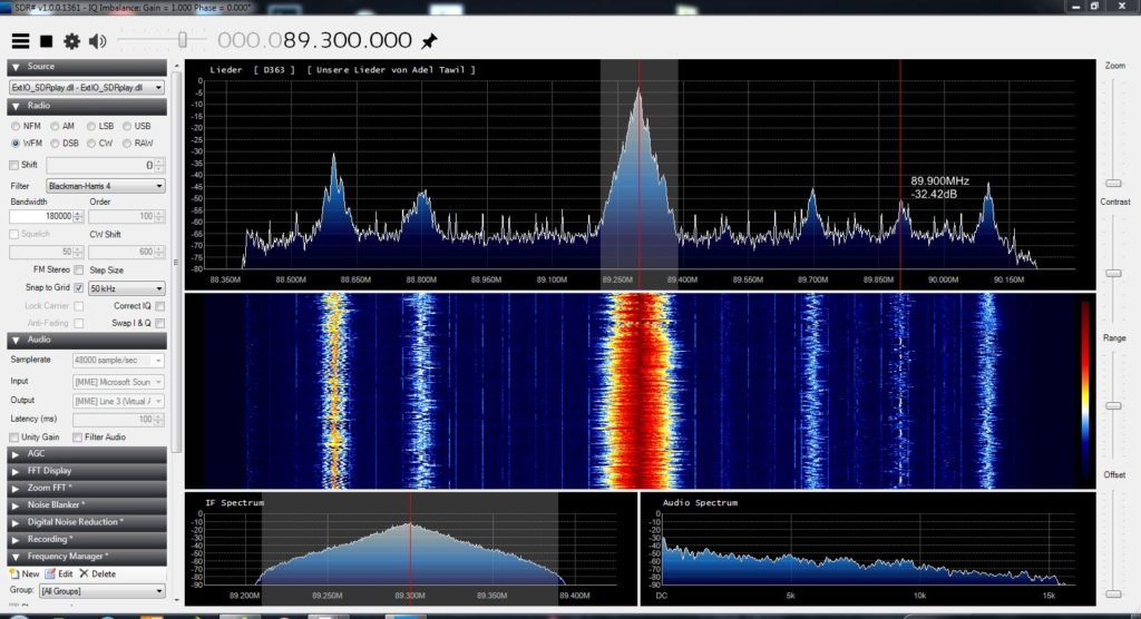 SDRplay beim Empfang von HR3 auf 89,3 MHz