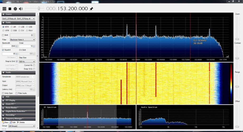 SDRplay angeschlossen und gleich ein kräftiges Rauschen, wenig beeindruckendes Ergebnis